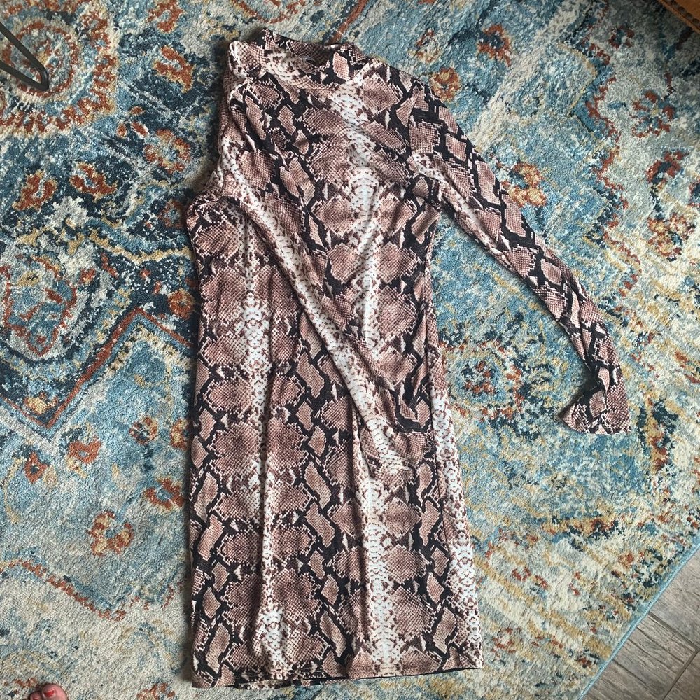 Snake Print Soft Turtle Neck Dress